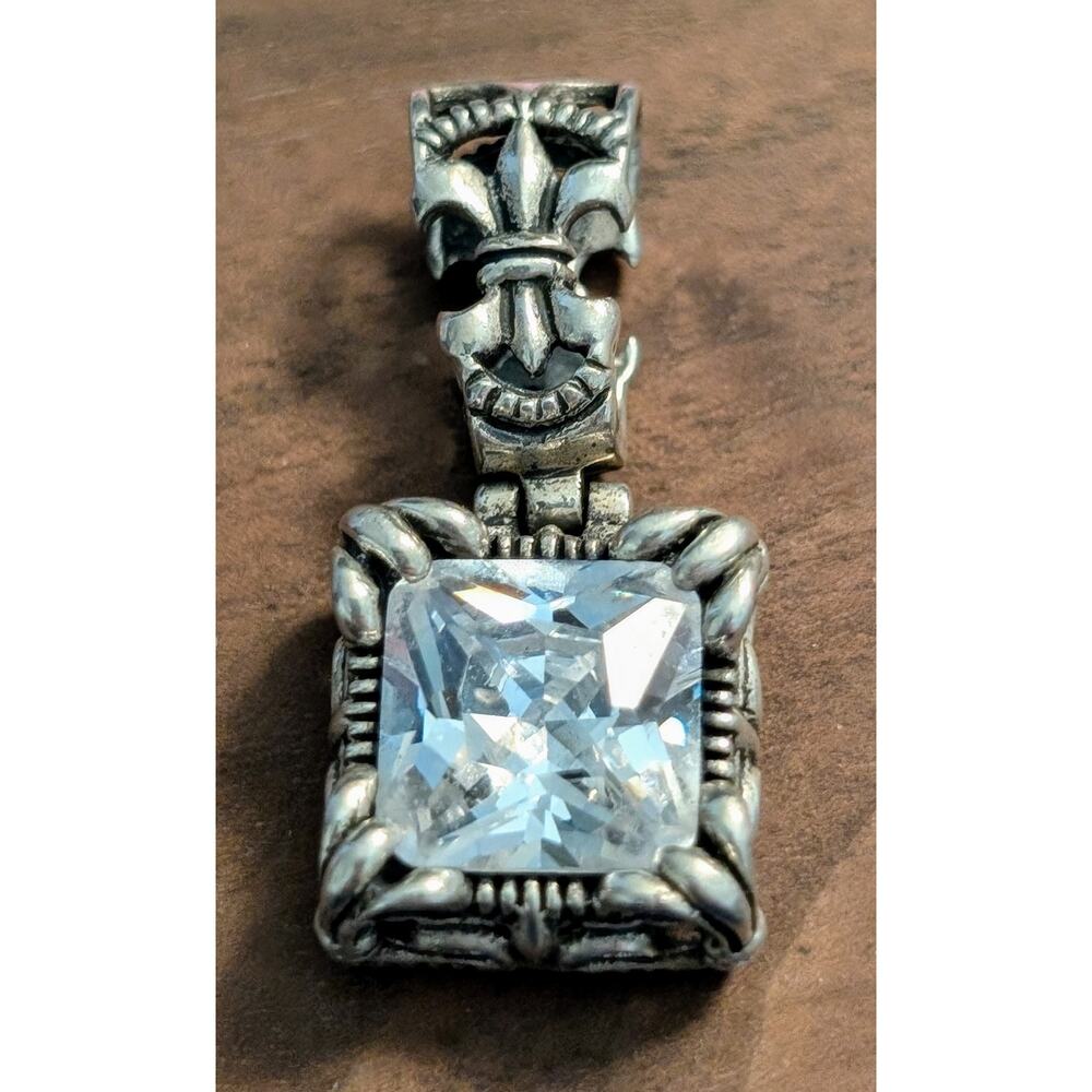 Vtg Designer Silpada "Uptown" CZ Sterling Silver Fleur de Lis Enhancer Pendant